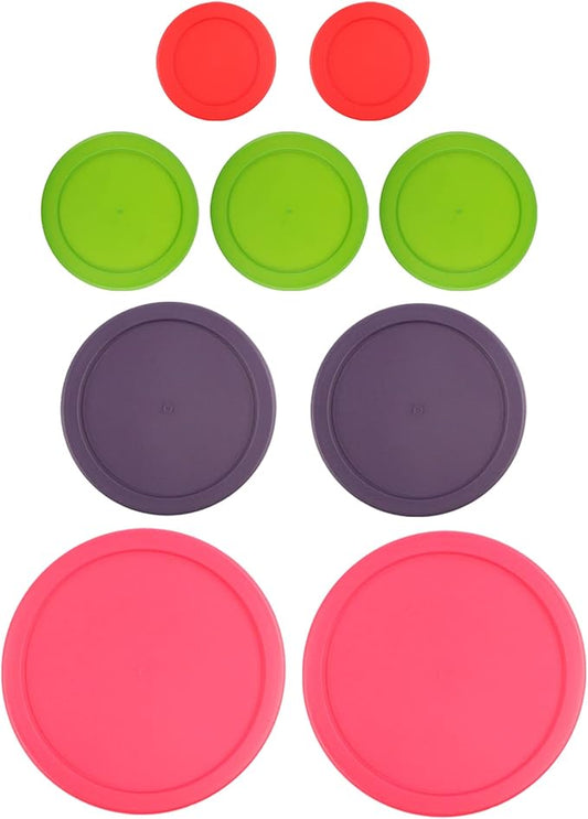 Replacement Lids for Pyrex Glass Food Storage Containers Round (2) 7202-PC 1 Cup Red (3) 7200-PC 2 Cup Green (2) 7201-PC 4 Cup Purple (2) 7402-PC 6/7 Cup Fuchsia