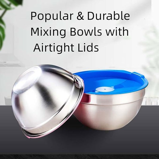MIKULA Mixing Bowls, Mixing Bowl Set with Lids, 22PCS Large Stainless Steel Mixing Bowls & 400ML Measuring Cups Spoons Storage Nesting Metal Baking Bowl 7/6/4.5/3.5/2.5QT for Kitchen Supplies