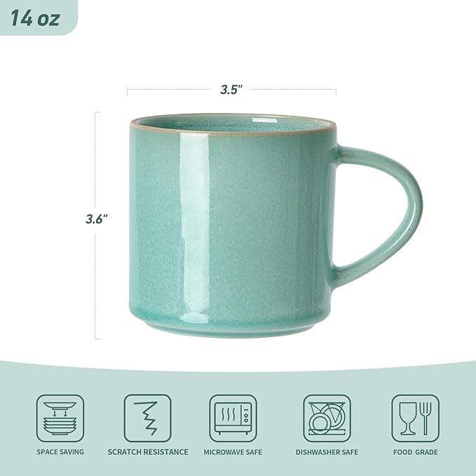 famiware Nature Coffee Mugs Set of 4, 14 oz Coffee Mug Set, Coffee Cups with Handle for Coffee, Tea, Cocoa and Milk, Microwave and Dishwasher Safe, Verdure