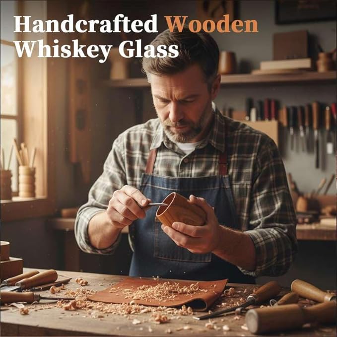 Charred Wooden Whiskey Glass – Handcrafted Bourbon Tumbler with Charred Interior | Old Fashioned Whiskey Glass for Bourbon Lovers | Unique Christmas Whiskey Gifts for Men, Dad, Husband