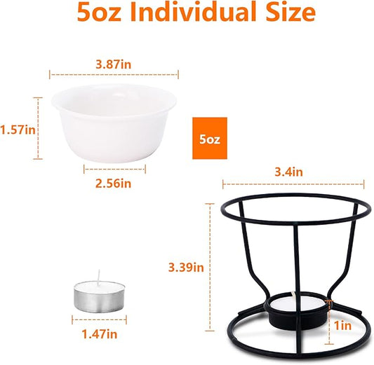 Luvan 4Pcs Fondue Pot Set for Chocolate Butter Cheese, 5oz Butter Warmer for Seafood with 20 Tealight, Ceramic Bowl Oven Microware Dishwasher Safe,Perfect for family dip Fruit,Dessert,Snack