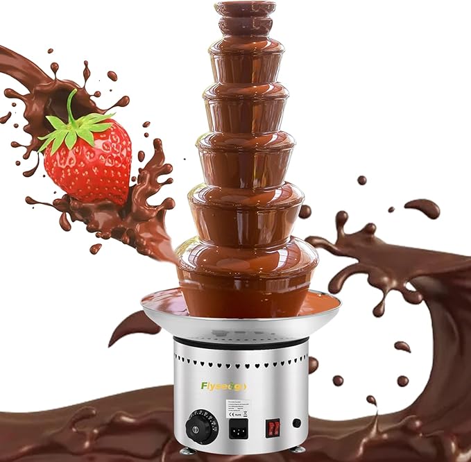 Commercial Chocolate Fountain 6 Layers 19Lbs Large Chocolate Fondue Tower Stainless Steel Hot Chocolate Waterfall for Nacho Cheese Knob Control