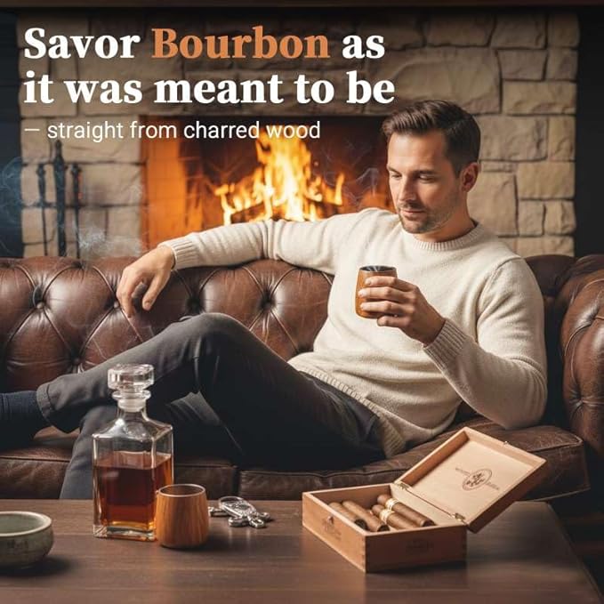 Charred Wooden Whiskey Glass – Handcrafted Bourbon Tumbler with Charred Interior | Old Fashioned Whiskey Glass for Bourbon Lovers | Unique Christmas Whiskey Gifts for Men, Dad, Husband