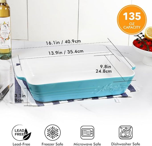 Casserole Dish Ceramic Baking Dish Casserole Dishes for Oven 9x13 Baking Dish with Handles Deep and Large Capacity Baking Dish for Casseroles Lasagnas Roasted Vegetables Great Kitchen Gifts,Blue