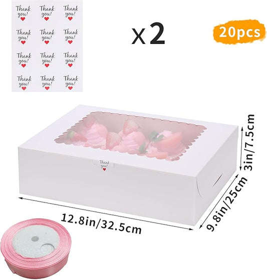 20Packs- 12 Count White Cupcake Containers Bakery Cake Boxes, Birthday, Wedding, Christmas party, Auto-Popup Cupcake Boxes for personalized gift giving , Cookies, Baking Gift Display, cake box