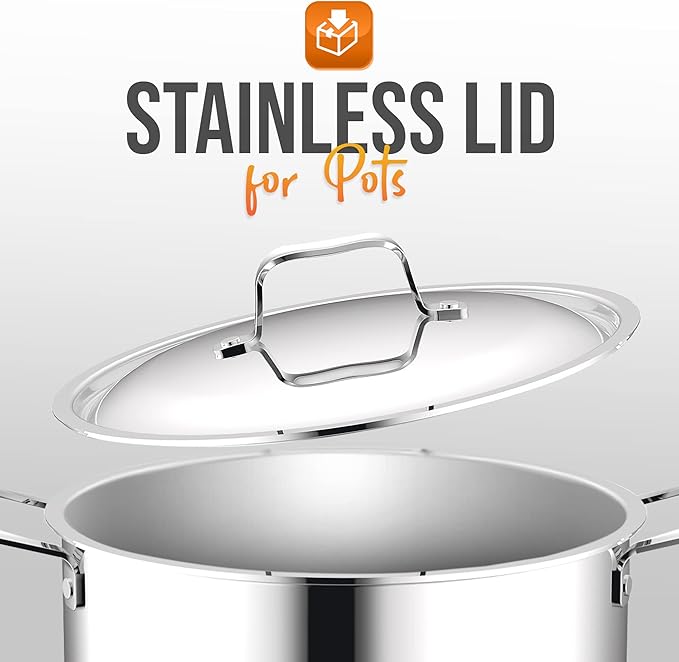 Nutrichef Stainless Steel Stockpot Lid - Sturdy and Durable Stain-Resistant Kitchen Cookware Saute Pan Stock Pot Lid w/ Handle - Works w/ Kitchenware Pots & Pans Set Model NCSSX45