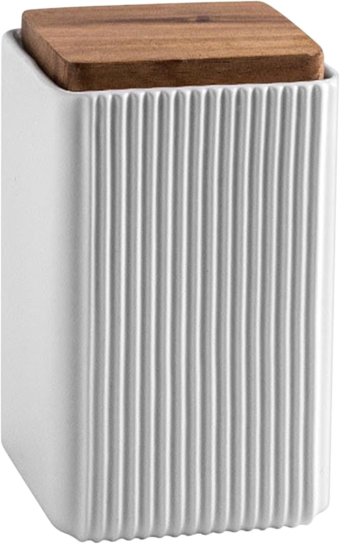 Ceramic Storage Jars Modern Elegant Highly Polished Airtight Storage Canisters with Lid Whiteware Food Stroage Jar for Kitchen Spice Tea Vanilla Sugar Coffee Beans (White-1000ML)