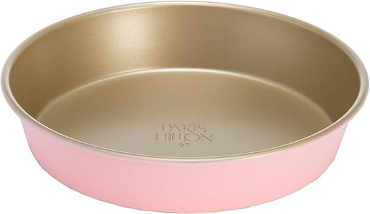 Paris Hilton Nonstick Carbon Steel Bakeware Collection, 9-Inch Round Cake Pan, Dishwasher Safe, Made without PFOA and PFAS, Pink Champagne Two-Tone