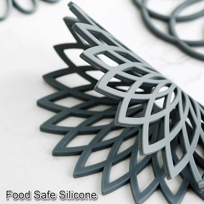 Set of 3 Silicone Trivet Mat - Hot Pot Holder Hot Pads for Table & Countertop - Trivet for Hot Dishes - Non-Slip & Heat Resistant Modern Kitchen Hot Pads for Pots & Pans, Lime Green