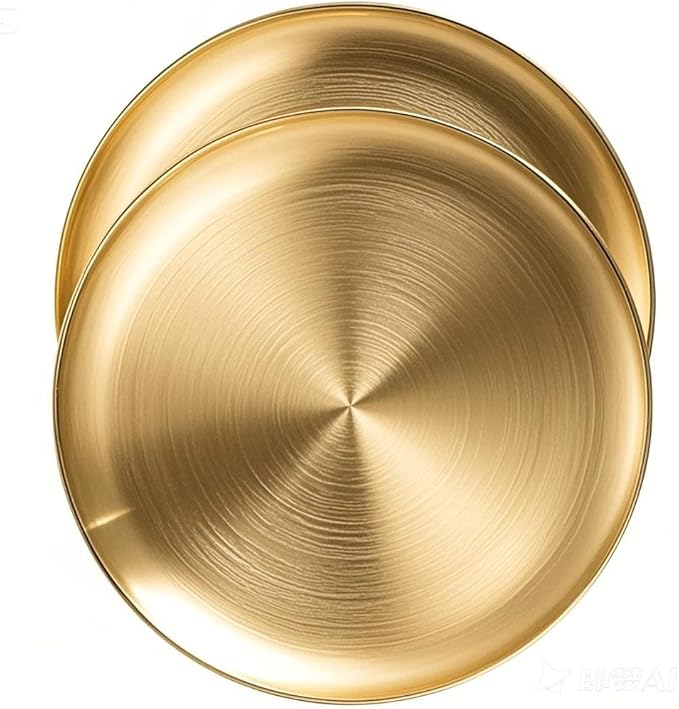 18/8 Stainless Steel Dinner Plate for Main Dishes, Grilled Meat, Dessert, Salad, and Fruit - 9 Inches (23 cm) Large Capacity（Gold-2PC）
