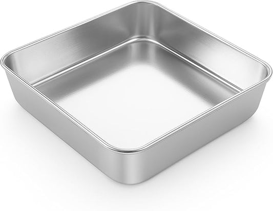 LIANYU 9 Inch Square Cake Pan, Stainless Steel Baking Lasagna Brownie Bread Pan, Perfect for Birthday Party Wedding, Oven & Dishwasher Safe