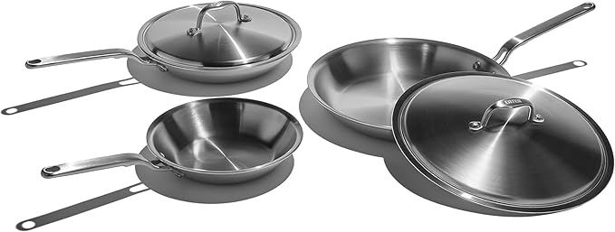 Heritage Steel Eater Series 5 Piece Fry Pan Set | Made in USA | 5-Ply Fully Clad Stainless Steel Pan | Stay Cool Handle Design | Induction Ready & Non-Toxic Pan