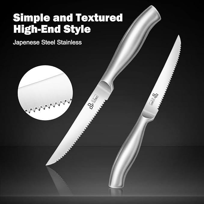 DDF iohEF Steak Knife Set, 8 Piece Steak Knife, High Carbon Japanese Stainless Steel Serrated Steak Knives
