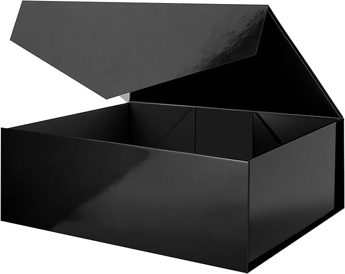 19.2x15.8x7 Inches, Extra Large Gift Box with Lid, Groomsman Proposal Box with Magnetic Closure, Giant Gift Box for Clothes and Large Gifts (Glossy Black)