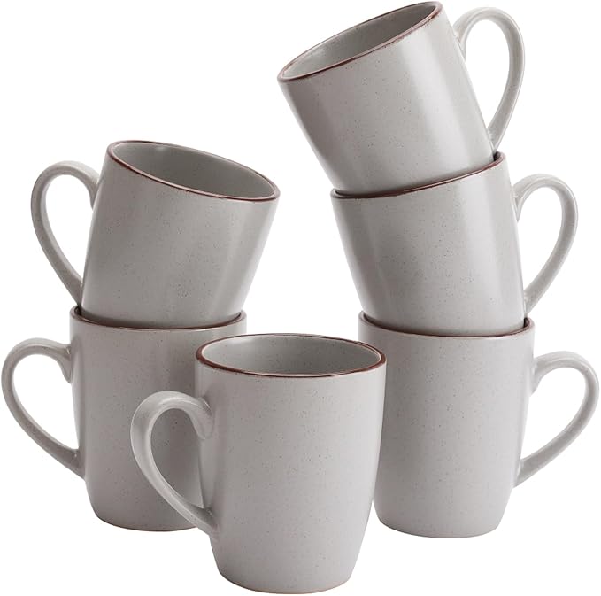 famiware Venus Coffee Mugs for 6, 14 oz Mug Set, Dringking Cup with Handle for Coffee, Tea, Cocoa, Milk, Ligth Gray