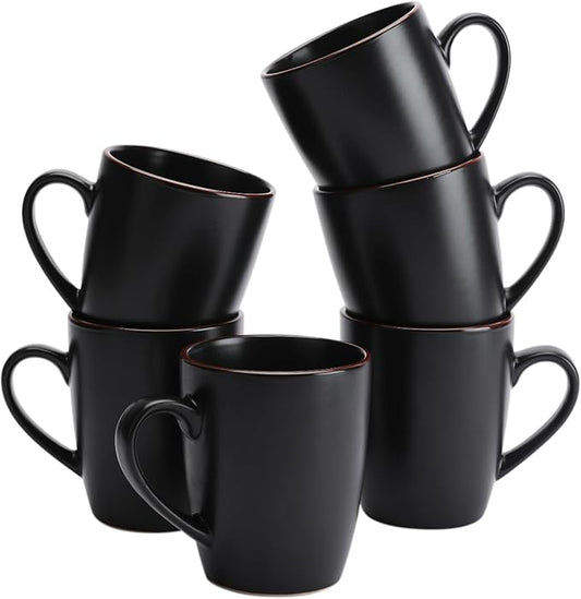 famiware Venus Coffee Mugs for 6, 14 oz Mug Set, Dringking Cup with Handle for Coffee, Tea, Cocoa, Milk, Matte Black