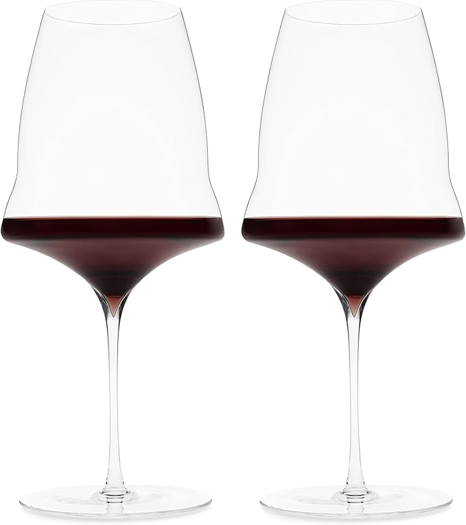Josephinenhütte® JOSEPHINE N° 3 Red Wine Glasses [THE GLASS FOR CONNOISSEURS] – handcrafted & mouth-blown – set of 2 for full-bodied red wine – functional design for intense aroma