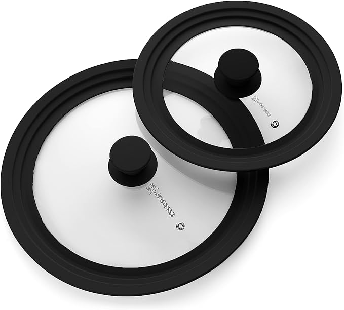 Universal Lid for Pots, Pans & Skillets Size 7", 8" & 9.5" Cookwares -Tempered Glass with Silicon Rim-Black