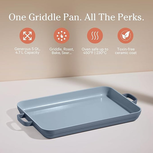 Our Place Griddle Pan - Versatile Nonstick Ceramic Sheet Pan & Stovetop Griddle | Toxin-Free, Dual-Use, with Ergonomic Handles | 5 Qt Capacity, Oven Safe up to 450°F | Blue Salt