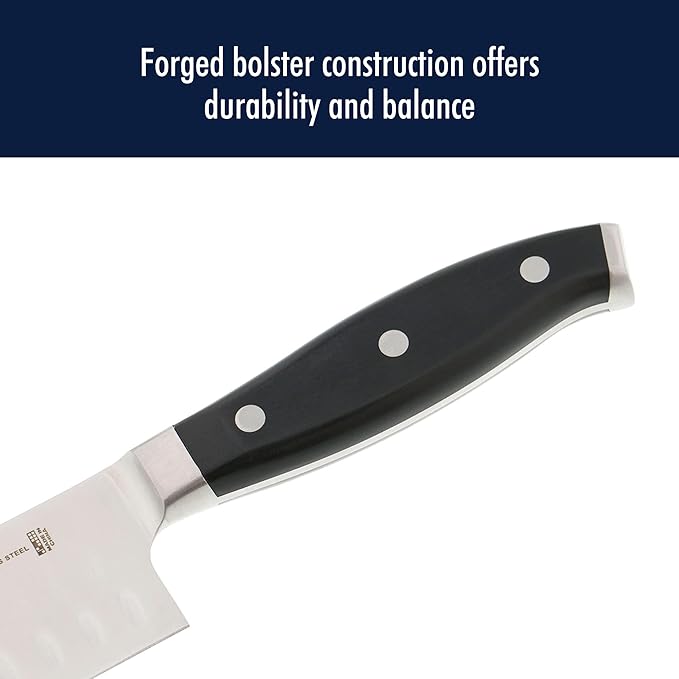 Henckels Forged Premio Hollow Edge Santoku Knife, 7-inch, Black/Stainless Steel