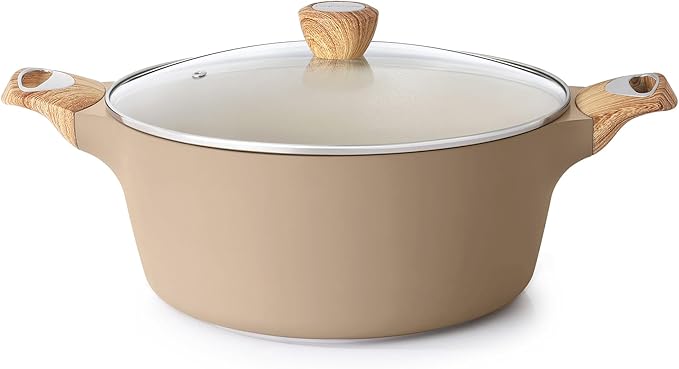 SENSARTE Ceramic Nonstick Stock Pot with Lid, 2.6/4.5/6.6/8.5 QT Soup Pot Casserole Pot, Non-toxic Healthy Pasta Pot, Large Cooking Pot Stew Pot, Induction Compatible, PFOA PFAS PTFE Free, Taupe