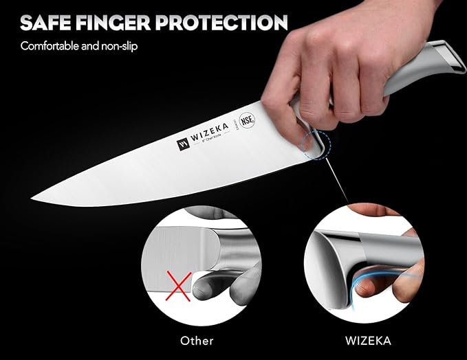 WIZEKA Kitchen Knife Set with Block: 15PCS Easy-Care Knife Block Set with Sharpener, One-Piece German Stainless Steel Kitchen Knives, Silver Wings Series