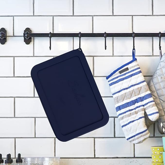 Sophico 6 Cup Rectangle Silicone Storage Cover Lids Replacement for Pyrex 7211-PC Glass Bowls, Container not Included (Navy Blue)