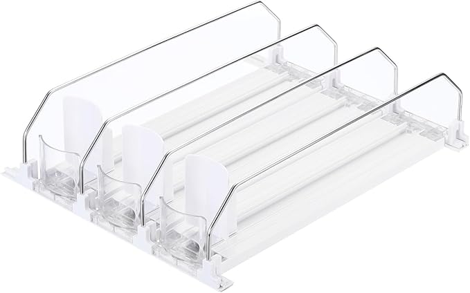 uxcell 3pcs Soda Can Organizer for Refrigerator, Self-Pushing Drink Organizer for Fridge, Width Adjustable Drink Dispenser Beverage Pusher For Pantry Vending Machine, White