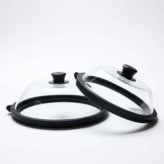 OEC Lightweight Tempered Glass Lid with Water Inlet – Food Splatter Cover, Food-Grade & BPA-Free, Fits Most Plates and Bowls (9.5 inches + 11 inches)