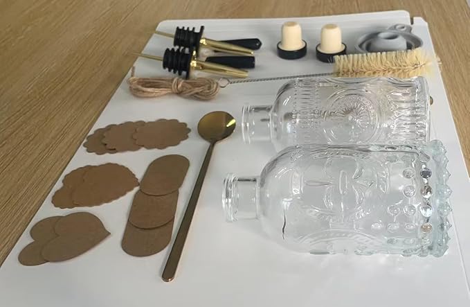 Oudizz Coffee Syrup Dispenser Set 2 Pcs - 200ml Syrup Dispenser Glass With Metal Pour Spout for Coffee Bar for Kitchen