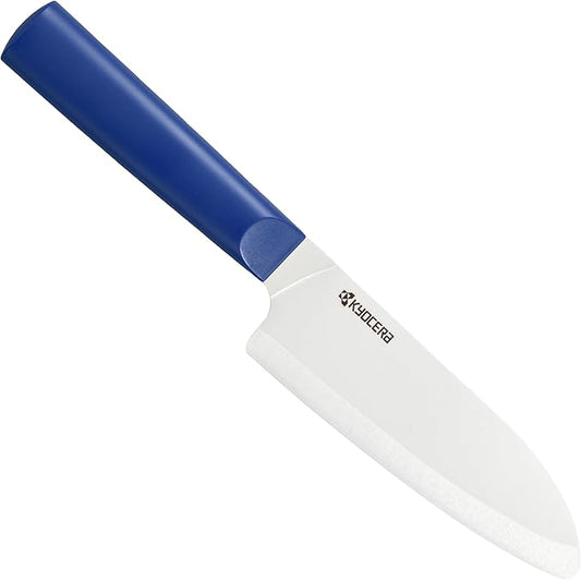 KYOCERA INNOVATIONwhite 5.5" Ceramic Santoku Knife - White Z212 Blade with Non-Slip Blue Handle