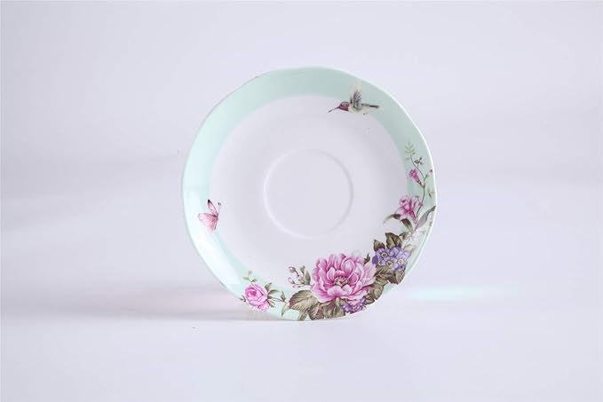 London Boutique Tea for One Teapot Cup Saucer Set Vintage Bird Rose Butterfly Flora New Bone China Gift Box (Teal)