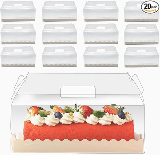 20 Pcs 11 Inch Clear Roll Cake Gable Boxes with Handle & Cake Boards, Transparent Plastic Gift Boxes，Easy Carrying Pastry Containers for Bakery Christmas Wedding, Size: 11” x 4.3” x 4”