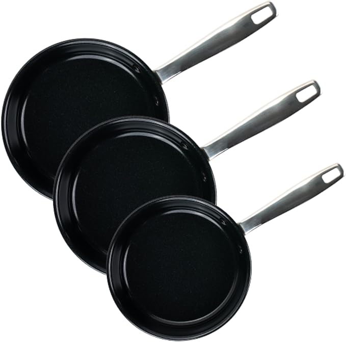 Alva Maestro Nonstick Ceramic Frying Pan 3-Piece Set - Easy to Clean, Oven Safe and Made without PFAS, PFOA & PTFE - Induction and All Stovetop Compatible with Even Heat Distribution