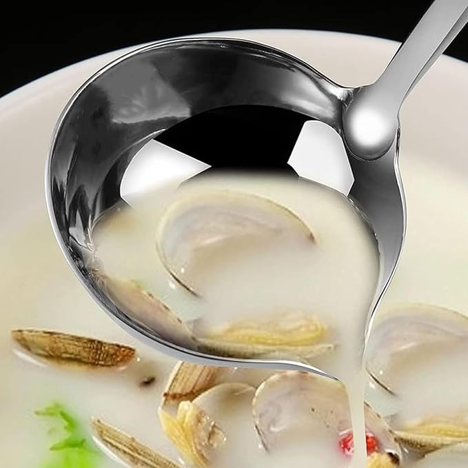 Soup Ladle 304 Stainless Steel Heavy Ladle with Pour Spout for Soups, Serving, Cooking, Stews and More 11.8 inch 1-Piece(Colour:Silver)