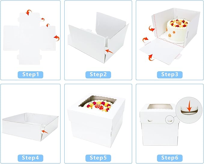 Cake Boxes with Cake Boards 5pcs 10x10x8 Inch White Bakery Box Cajas Pasteles, Tall Cake Boxes Dessert Cake Carrier for Tier Cake, Pastries, Cookies, Pie, Birthday Party Wedding Christmas