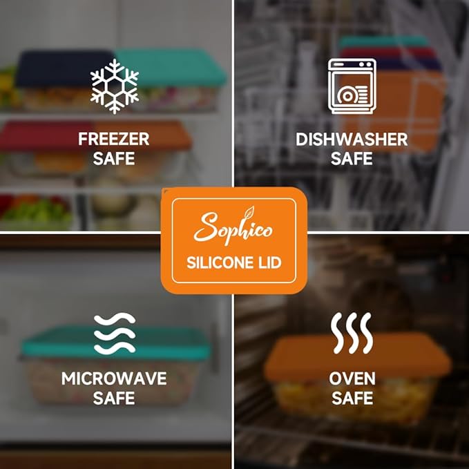 Sophico 11 Cup Rectangle Silicone Storage Cover Lids Replacement for Pyrex 7212-PC Glass Bowls, Container not Included (MIX)