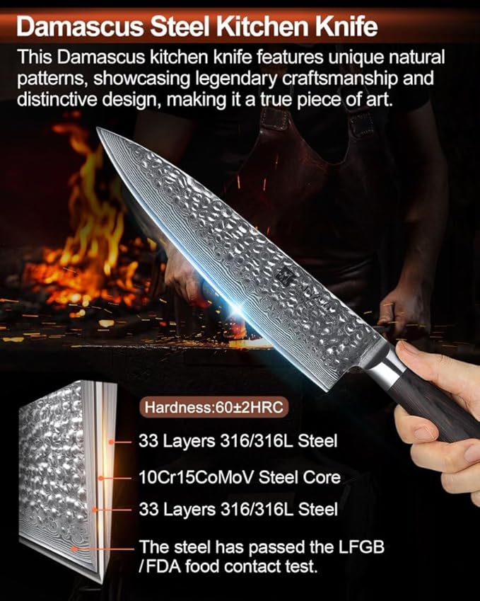 XINZUO 8 Inch Damascus Chef Knife,67 Layers Damascus Steel Kitchen Knife,Sharp Professional Japenese Chef Knife with Gift Box, Dark Brown Pakkawood Handle