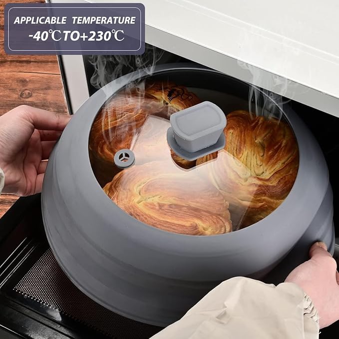 Microwave Splatter Cover Glass Splatter Guard Lid with Collapsible Silicone for Food Pot Plate Cover 10.8 inch Light Grey