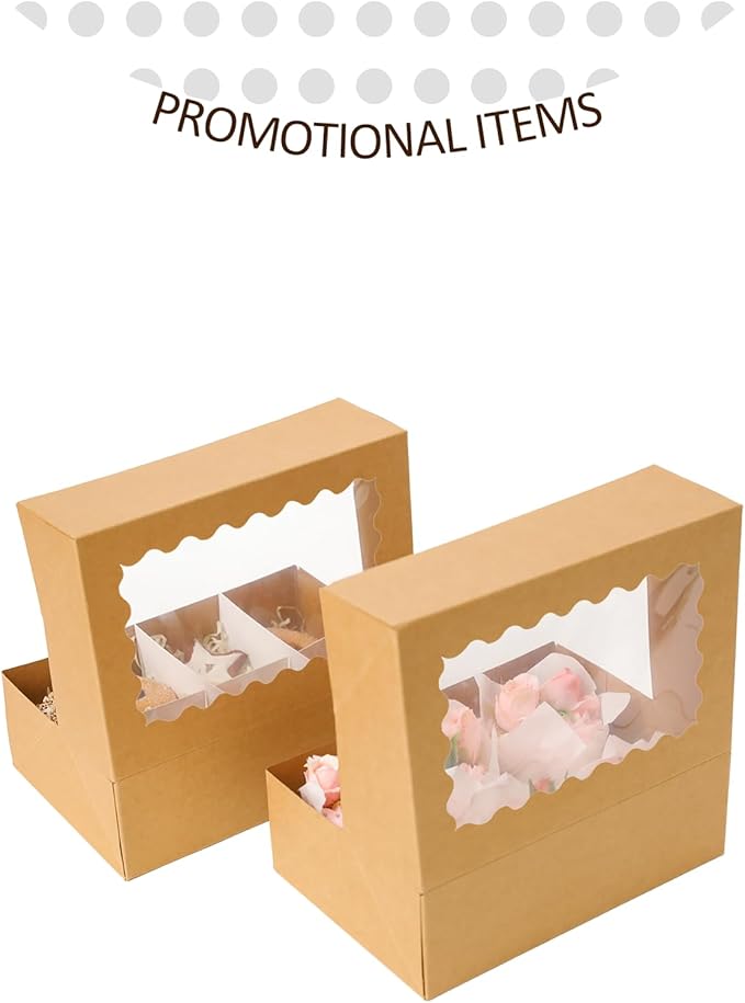 qiqee Brown 6 Cupcake Boxes with Window 30 Auto pop up Packs Cupcake Box 9"x6.1"x3.3" Bakery Boxes For Cupcakes Carrier, Cupcake Containers