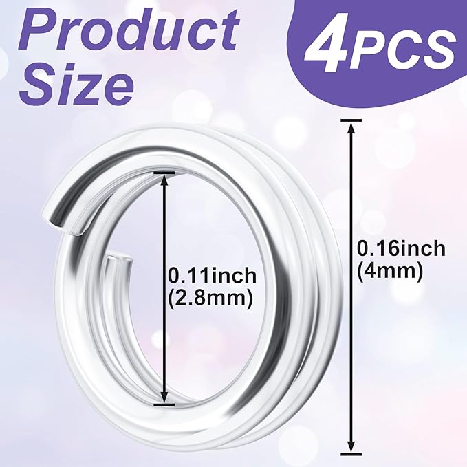 4pcs Jump Rings for Jewelry Making, 925 Sterling Silver Split Jump Ring, 6mm Double Loops Small Key Rings Open Connector Closures for Necklace Bracelets Jewelry Marking