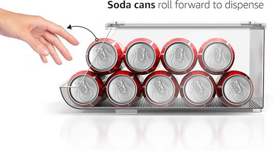 Sorbus Soda Can Organizer for Refrigerator - Stackable Holder Dispenser With Lid for Fridge, Pantry, Freezer - Holds 9 Cans Each, BPA-Free, Clear Design, Drink Organizer (2-Pack)