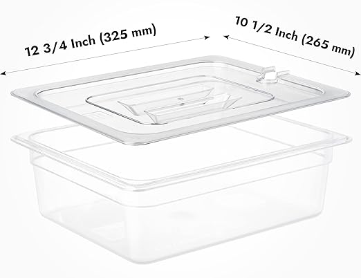 CURTA 6 Pack NSF Food Pan Cover, 1/2 Size Clear Polycarbonate Notched Lid with Handle for Commercial Food Pan, Dishwasher & Freezer Safe Plastic Clear