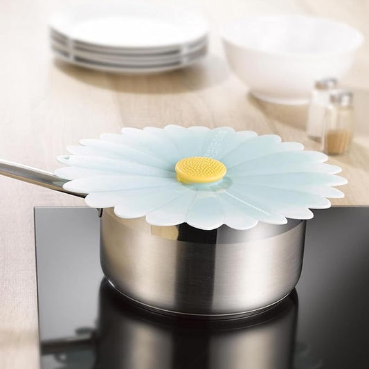 Charles Viancin - Daisy Silicone Lid for Food Storage and Cooking - 9''/23cm - Airtight Seal on Any Smooth Rim Surface - BPA-Free - Oven, Microwave, Freezer, Stovetop and Dishwasher Safe - White Pink