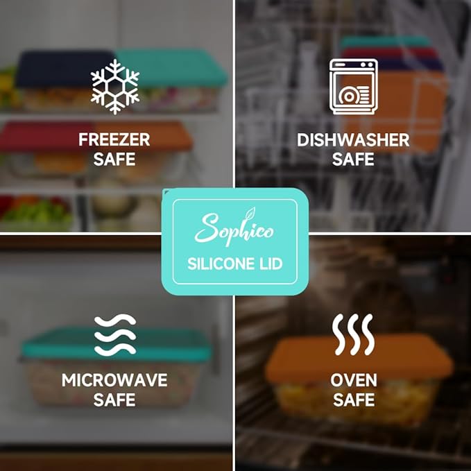 Sophico 11 Cup Rectangle Silicone Storage Cover Lids Replacement for Pyrex 7212-PC Glass Bowls, Container not Included (MINT- 1PACK)