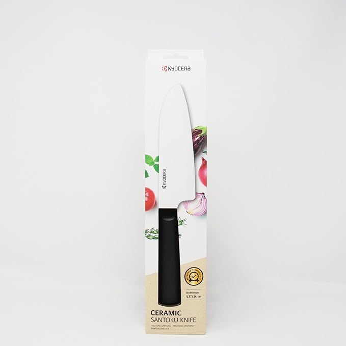 KYOCERA INNOVATIONwhite 5.5" Ceramic Santoku Knife - White Z212 Blade with Non-Slip Black Handle
