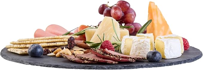 Restaurantware Slate Serving Tray 1 Pack of 11.81" Foam Feet Charcuterie Stone Plate Rustic Edges Freezable Black Square Serving Display Cheese Board for Kitchen, Gourmet, Dining, Parties