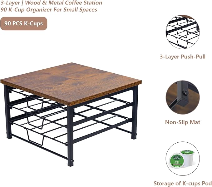 3 Tier Coffee Capsule Storage Drawer,Coffee Pod Holder for K Cups,90 Capacity Coffee Capsule Storage Organizer Holder,Office or Home Kitchen Counter Organizer