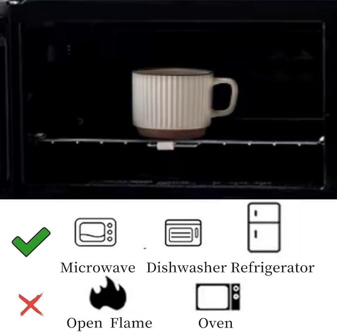 Stackable Coffee Mugs Set, Ceramic Espresso Cups for Au Lait, Cappuccino,Latte,Cafe,Mocha,Tea, Embossment Cups Suit For Housewarming Wedding- 8 oz, Set of 2,Beige&Brown