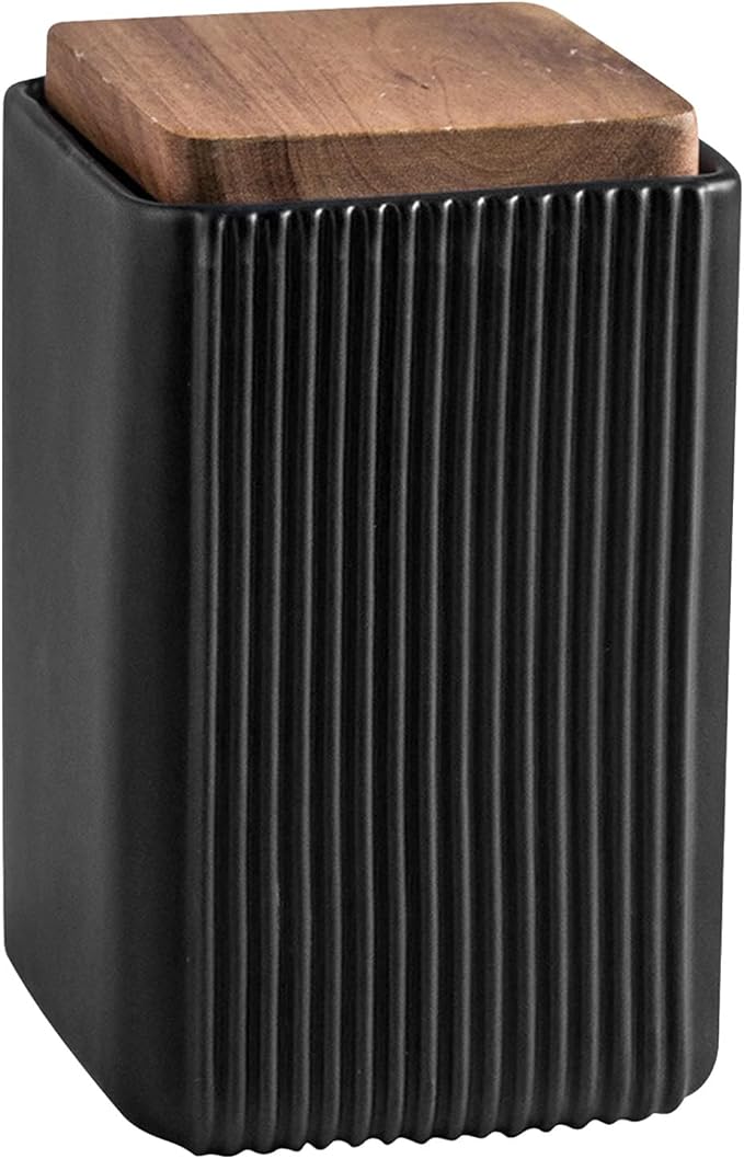 Ceramic Storage Jars Modern Elegant Polished Airtight Gorgeous Storage Canisters with Wooden Lid Small Food Stroage Jar for Kitchen Spice Tea Vanilla Sugar Coffee Beans (Black,Large size,17cm*10cm)